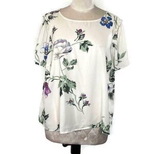 New Modcloth White Floral Career Workwear‎ Business Boho Blouse 2x